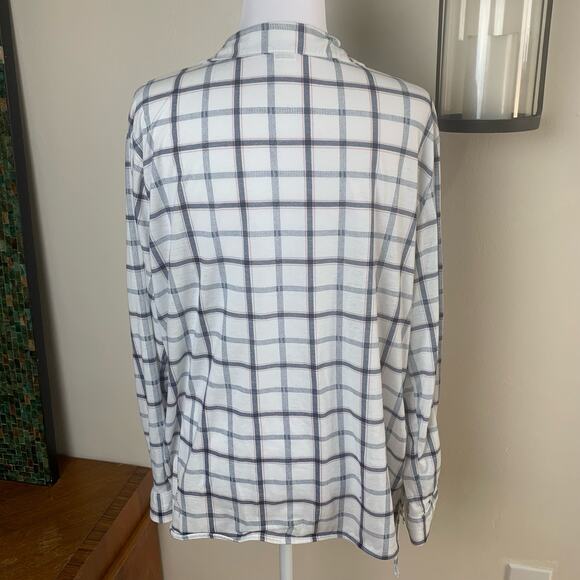 Love Potion Plus Size 3X Plaid Shirt Blue White Button Up Long Sleeve Ruched - Picture 4 of 7